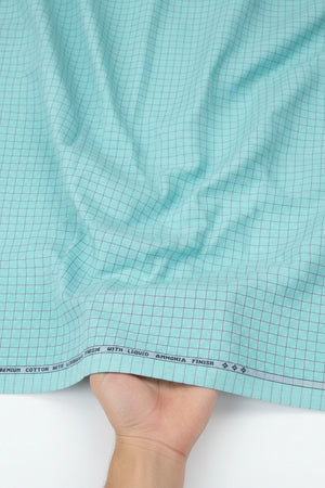 Arvind Tresca cotton checks shirting fabric in Tron Blue, unstitched luxurious cotton material with blue and white check pattern