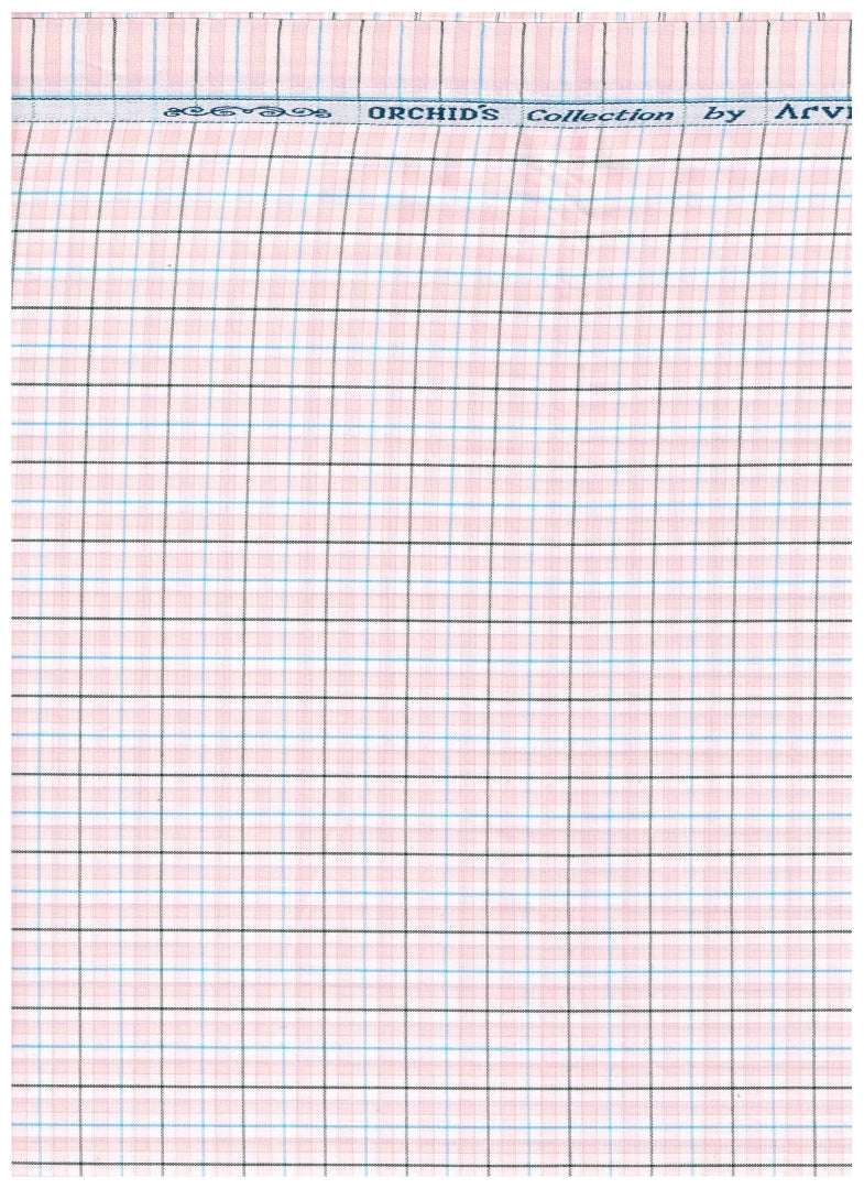 Arvind Unstitched Checks Cotton Shirting Fabric ( Light Pink )