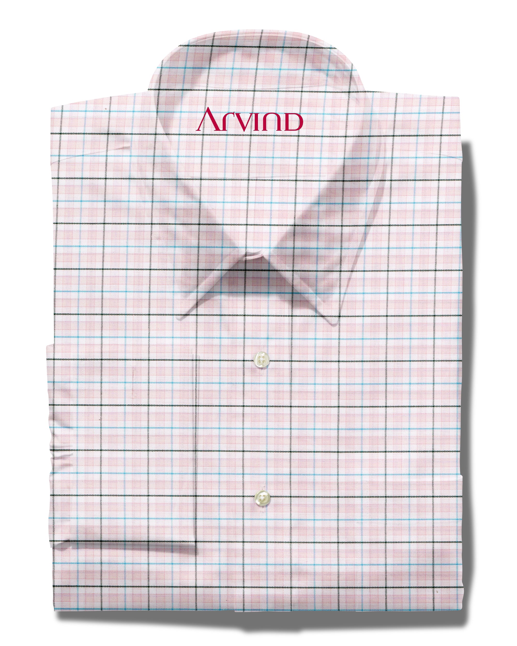 Arvind Unstitched Checks Cotton Shirting Fabric ( Light Pink )