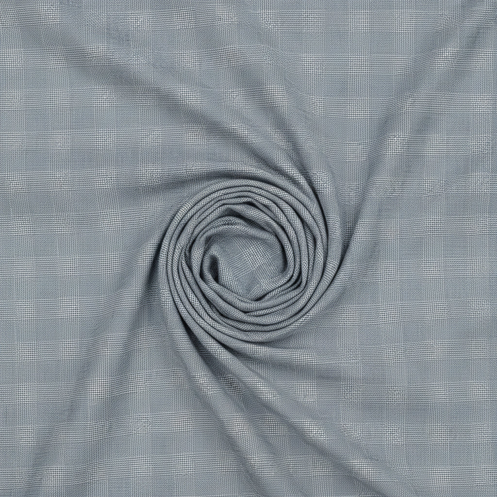 Raymond Vintage Poly Viscose Suiting Fabric with check pattern in silver grey, showcasing a close-up of the fabric texture and design.