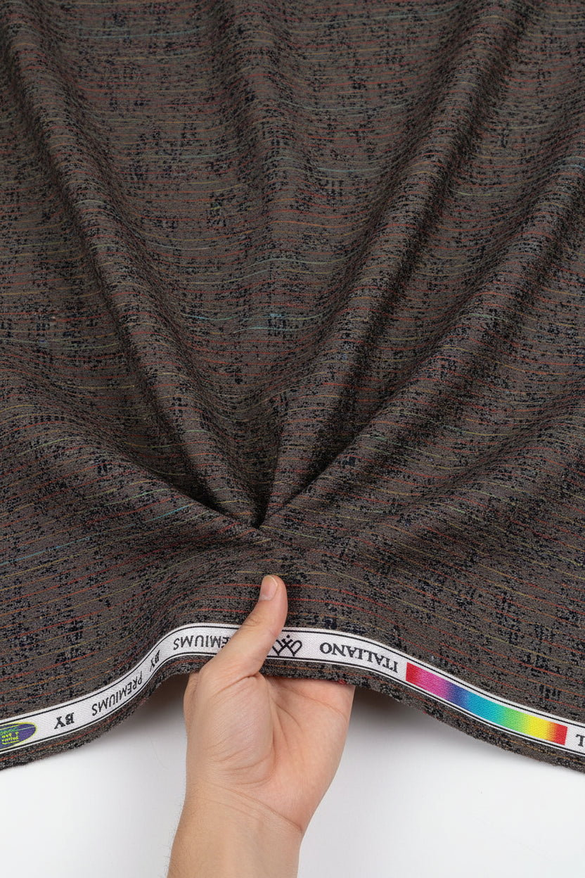 Pee Gee digital print cotton shirting fabric in brown with intricate pattern, ideal for shirts and casual wear.
