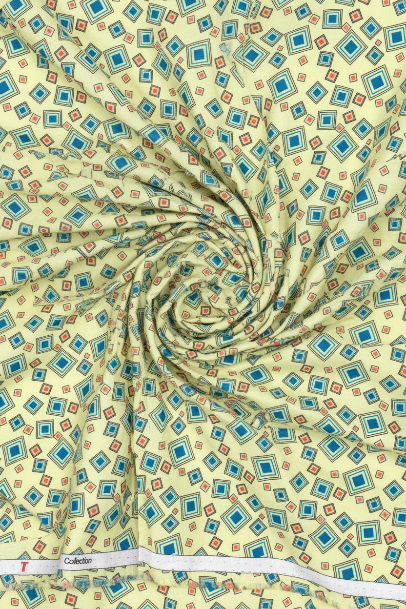 Fabric with geometric pattern on a yellow background