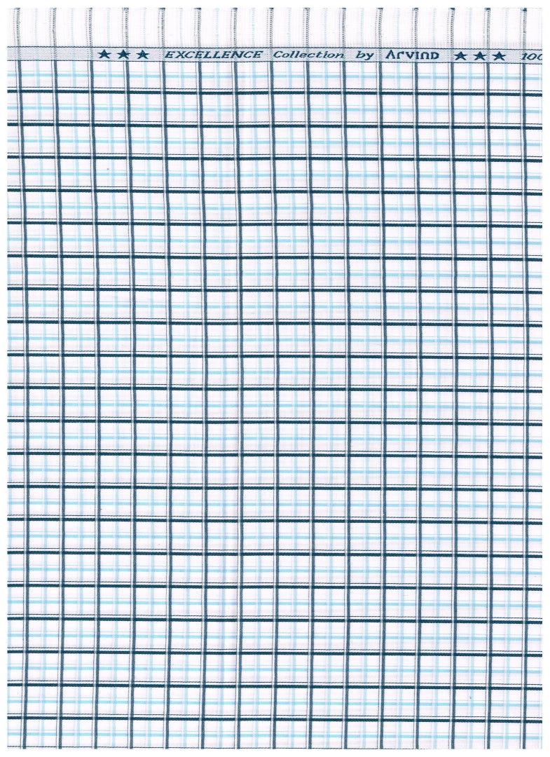 Experience The Luxury of Arvind Unstitched Checks Giza Cotton Shirting Fabric ( Light Blue )