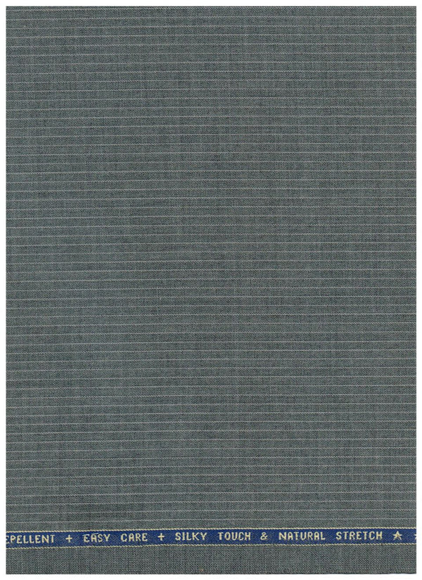 Raymond Techno Stretch poly wool suit fabric in light grey with subtle stripe pattern, suitable for tailored suits.