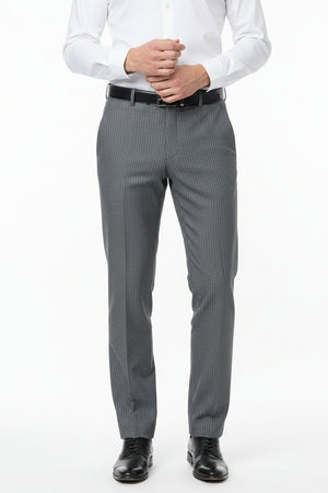 Grey Raymond poly wool trouser and suiting fabric, unstitched textile with a smooth, luxurious appearance for tailored suits.