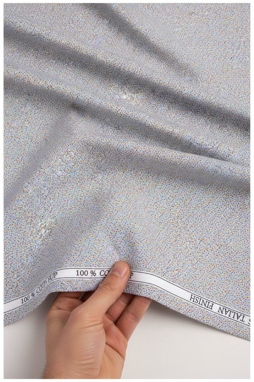 Lavender Pee Gee digital print cotton shirting fabric showing intricate floral patterns on smooth fabric surface.