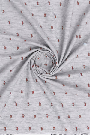 Grey unstitched Italian digital print cotton shirting fabric by PEE GEE, showcasing intricate pattern and soft texture.