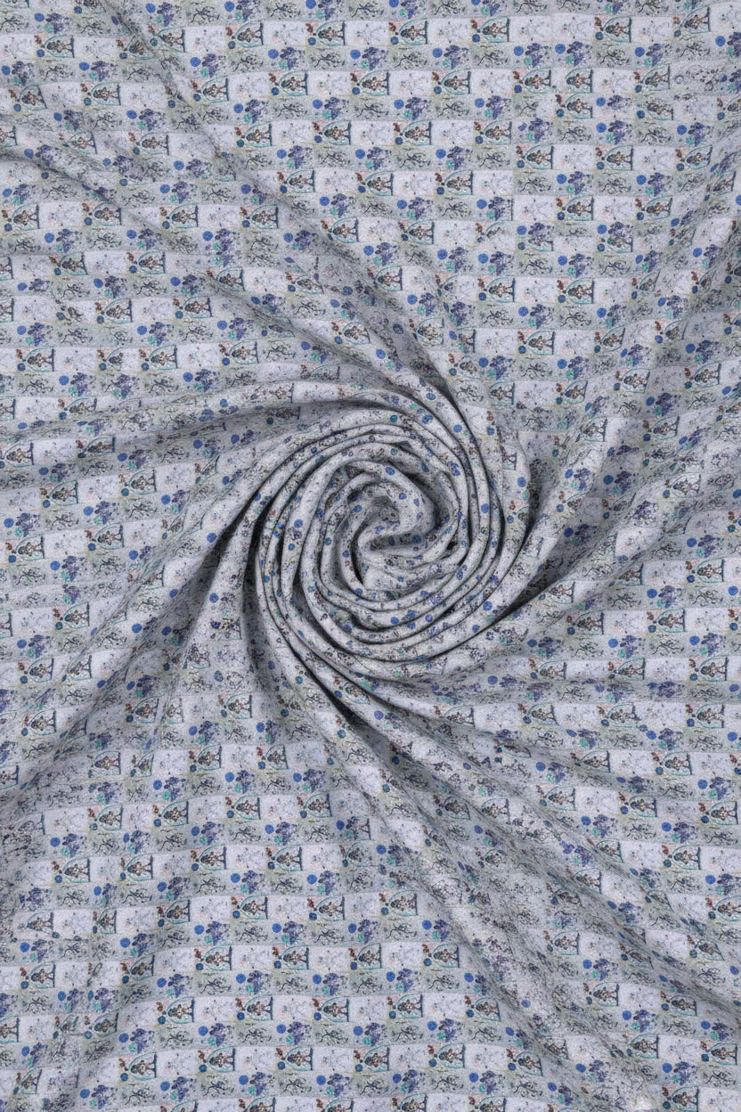 Experience The Luxury Of Unstitched Digital Print Cotton Shirting Fabric By Pee Gee ( Lavender Blue )