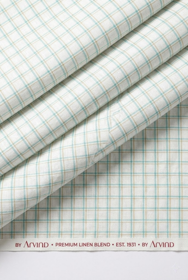 Arvind Linen Checks Unstitched Shirting Fabric ( Blue & Beige )
