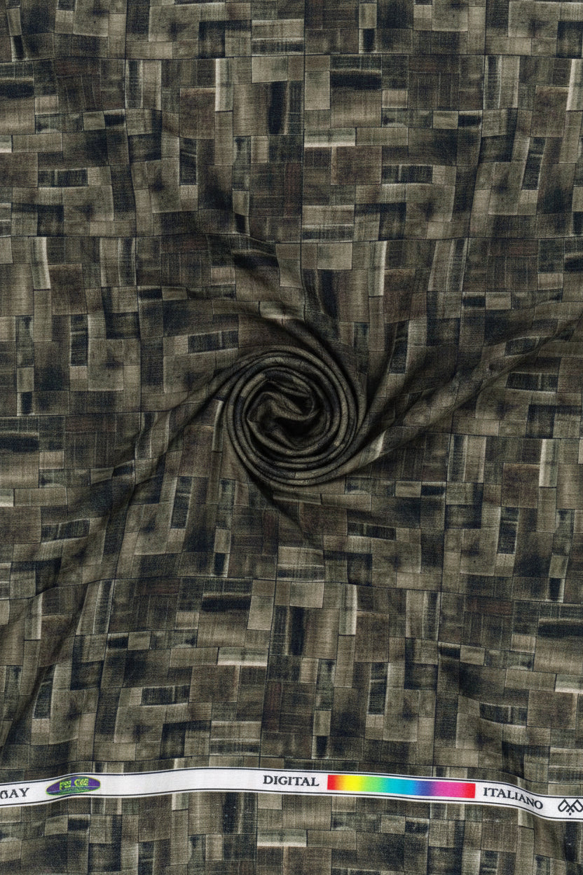 Geometric digital printed fabric with green and black print