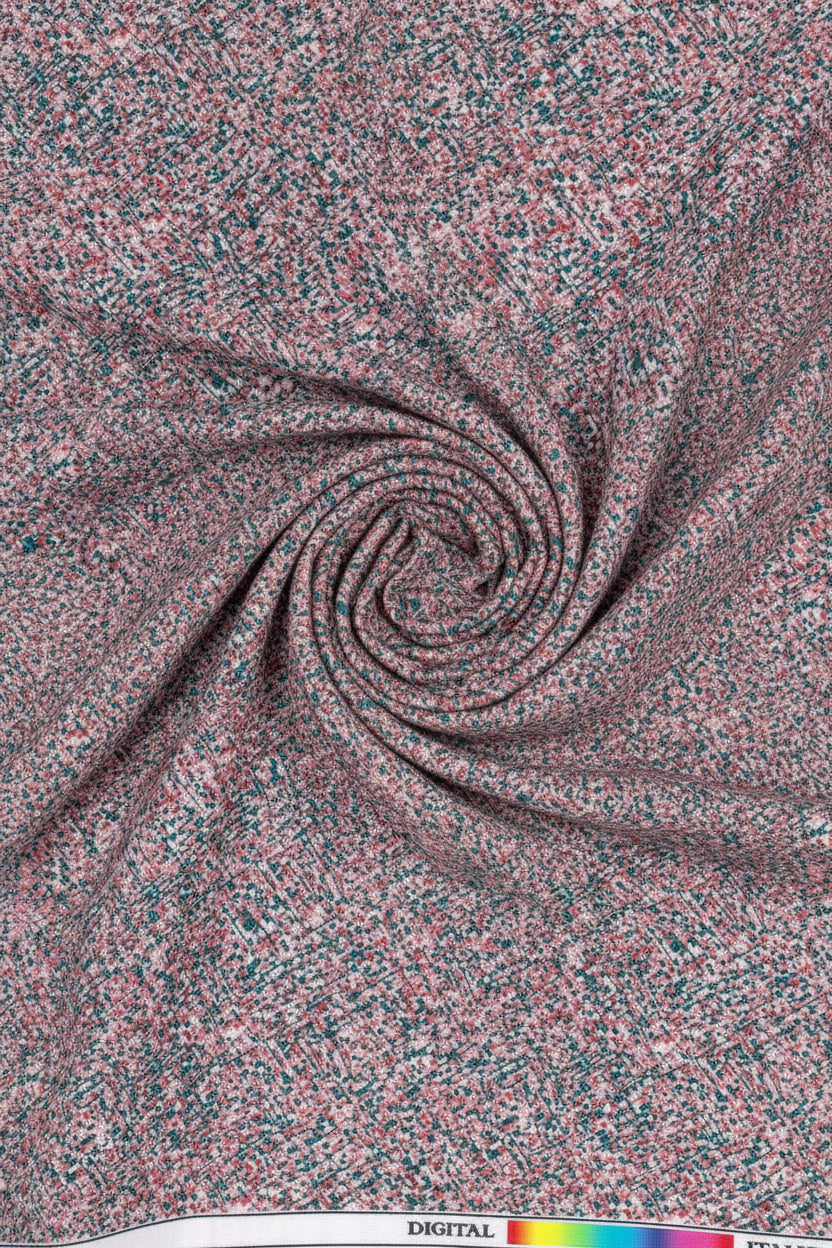 Close-up of a speckled pink and gray material with a color swatch at the top.