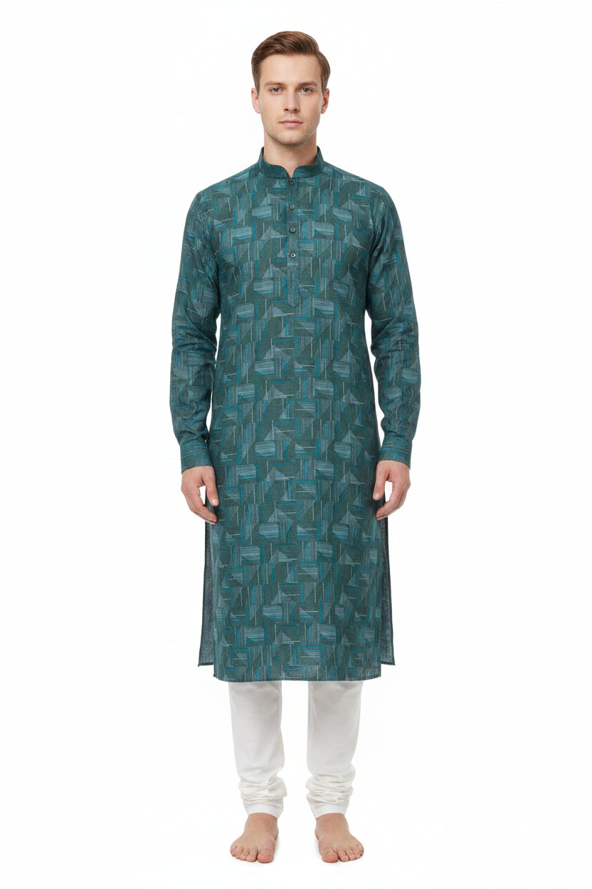 Sea green digital print cotton shirting fabric by PEE GEE, unstitched, showcasing intricate digital floral patterns on soft cotton material.