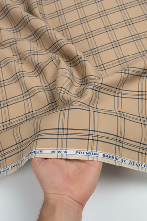 Brown Arvind Checks polyester cotton shirting fabric with a checkered pattern, suitable for making stylish shirts.