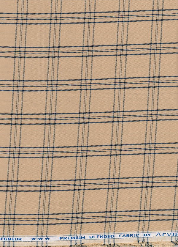 Arvind Checks Unstitched Polyester Cotton Shirting Fabric ( Brown )