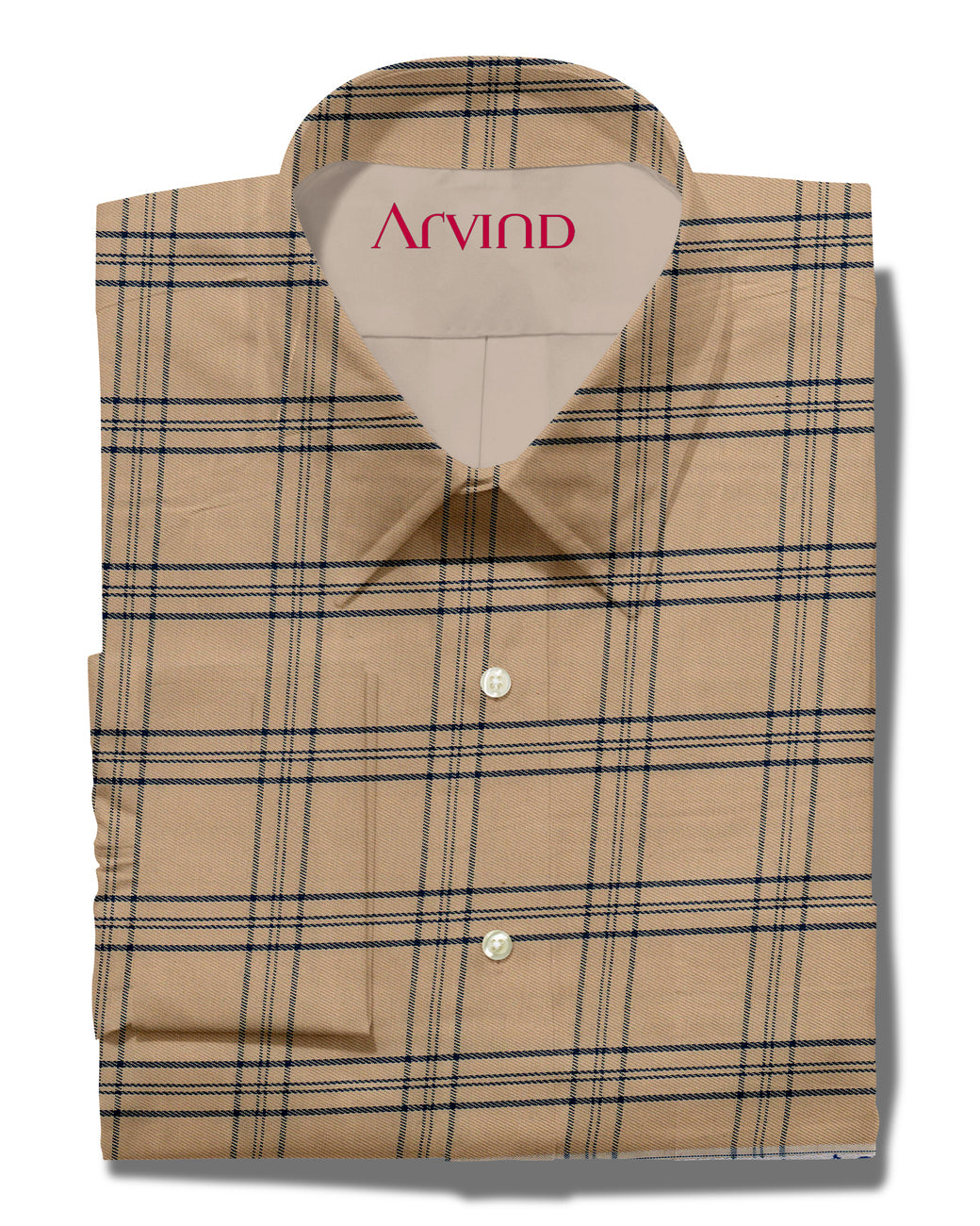 Arvind Checks Unstitched Polyester Cotton Shirting Fabric ( Brown )
