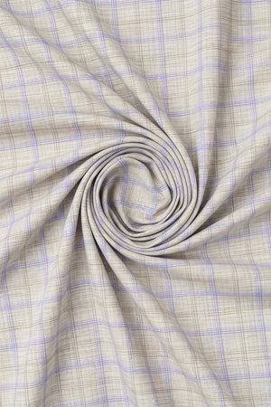 Light brown Arvind Checks unstitched shirting fabric with lavender checks, ideal for custom shirts, by ARVIND.