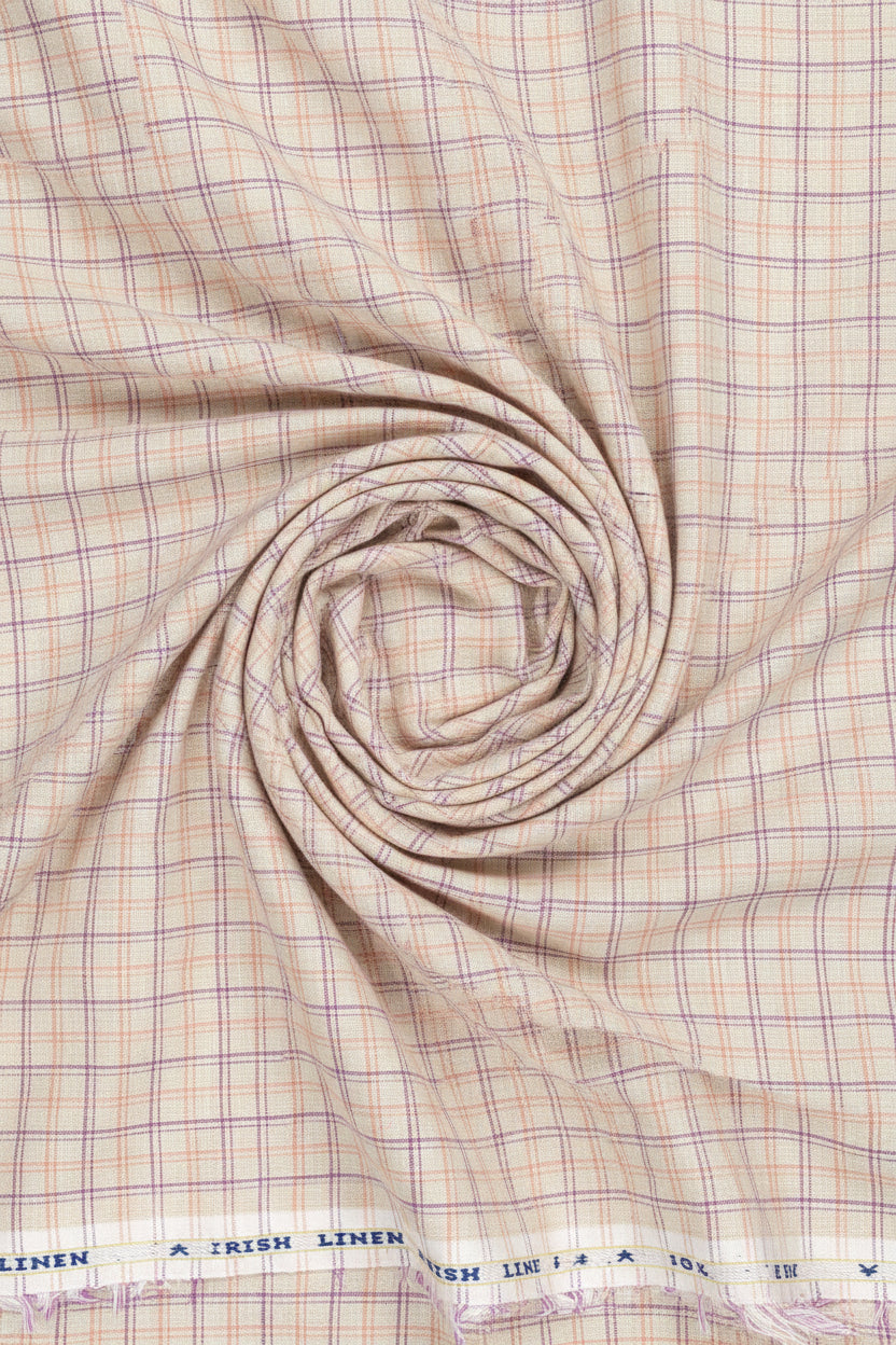 Arvind Linen Checks Unstitched Shirting Fabric ( Deep Peach )