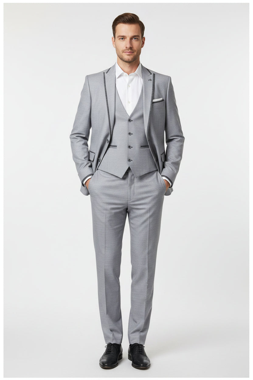 Grey Arvind unstitched terry rayon trousers and suiting fabric fabric with textured pattern, ready for tailoring.