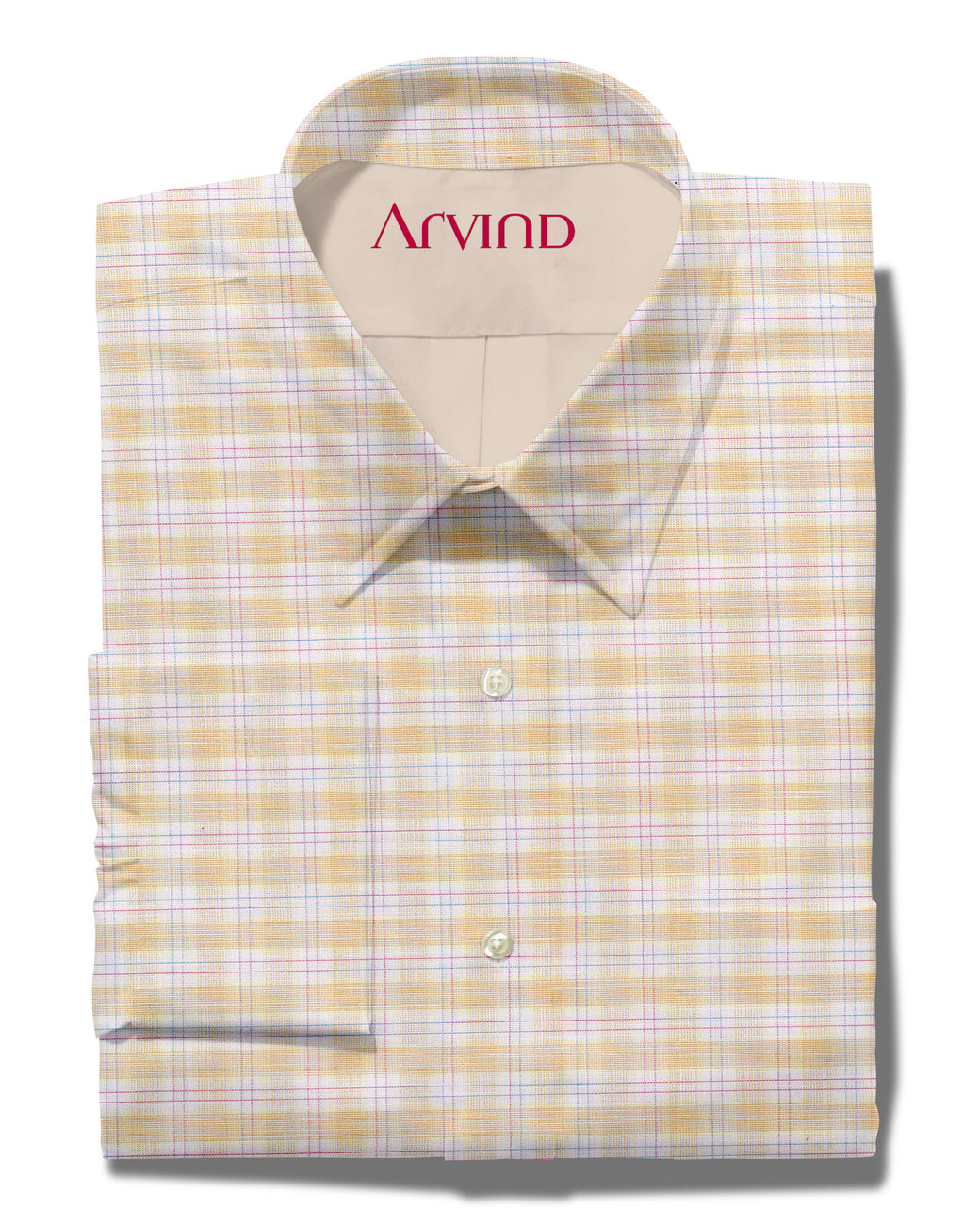 Arvind Cotton Checks Unstitched Shirting Fabric ( Light Orange )