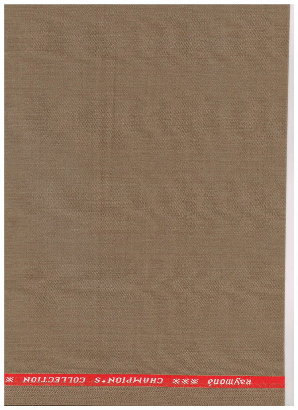 Raymond poly wool with modal biscuit-colored suit fabric close-up, showing smooth texture and woven pattern.
