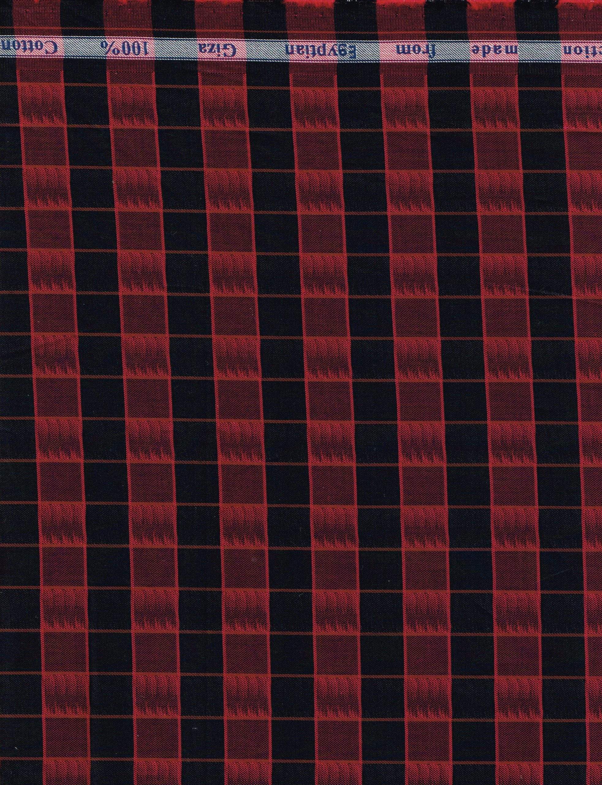 Arvind Giza Cotton Shirting Fabric ( Black checks on Red )