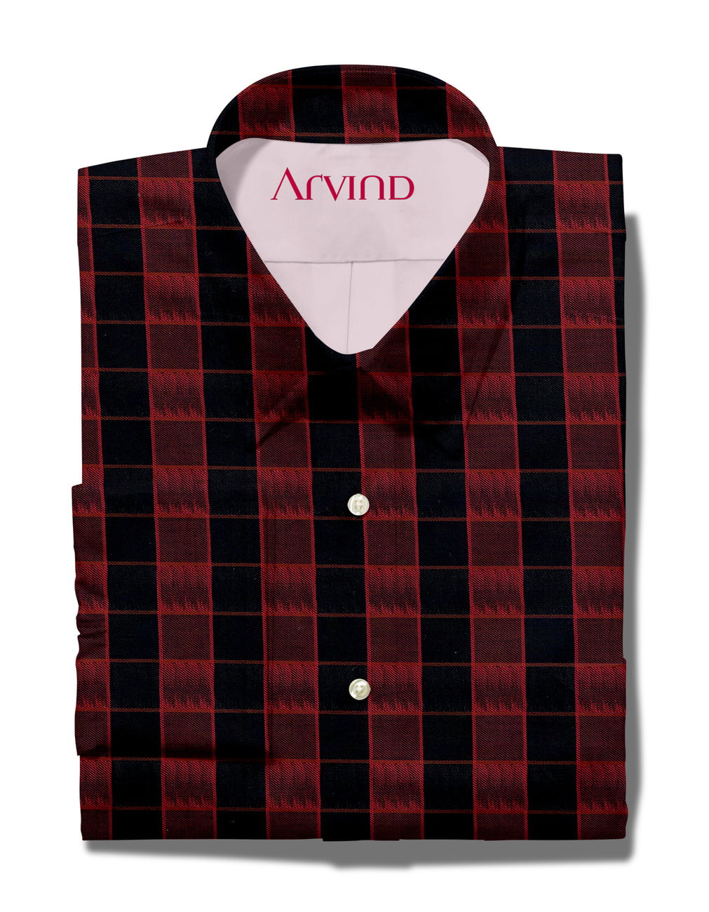 Arvind Giza Cotton Shirting Fabric ( Black checks on Red )