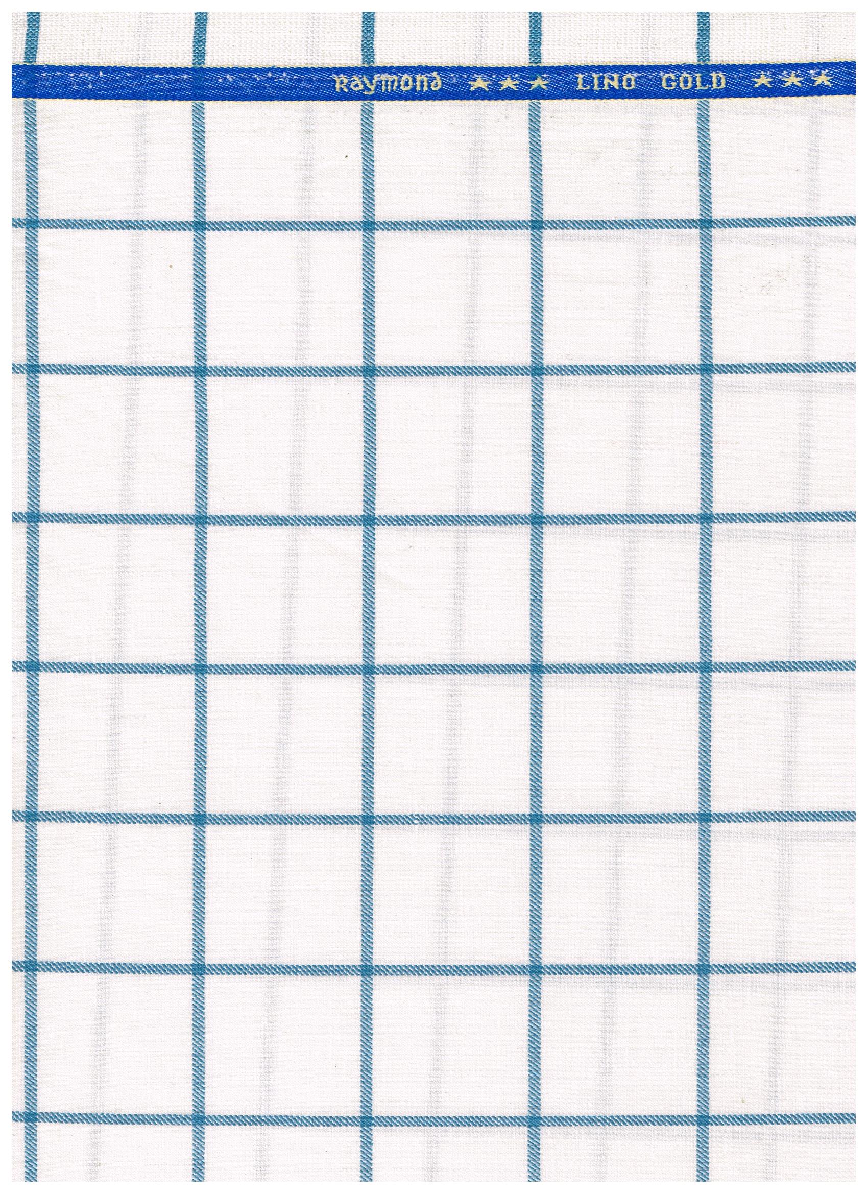 Raymond Luxurious Unstitched Polywool Trousers & Suiting Fabric ( Blue Checks on White )