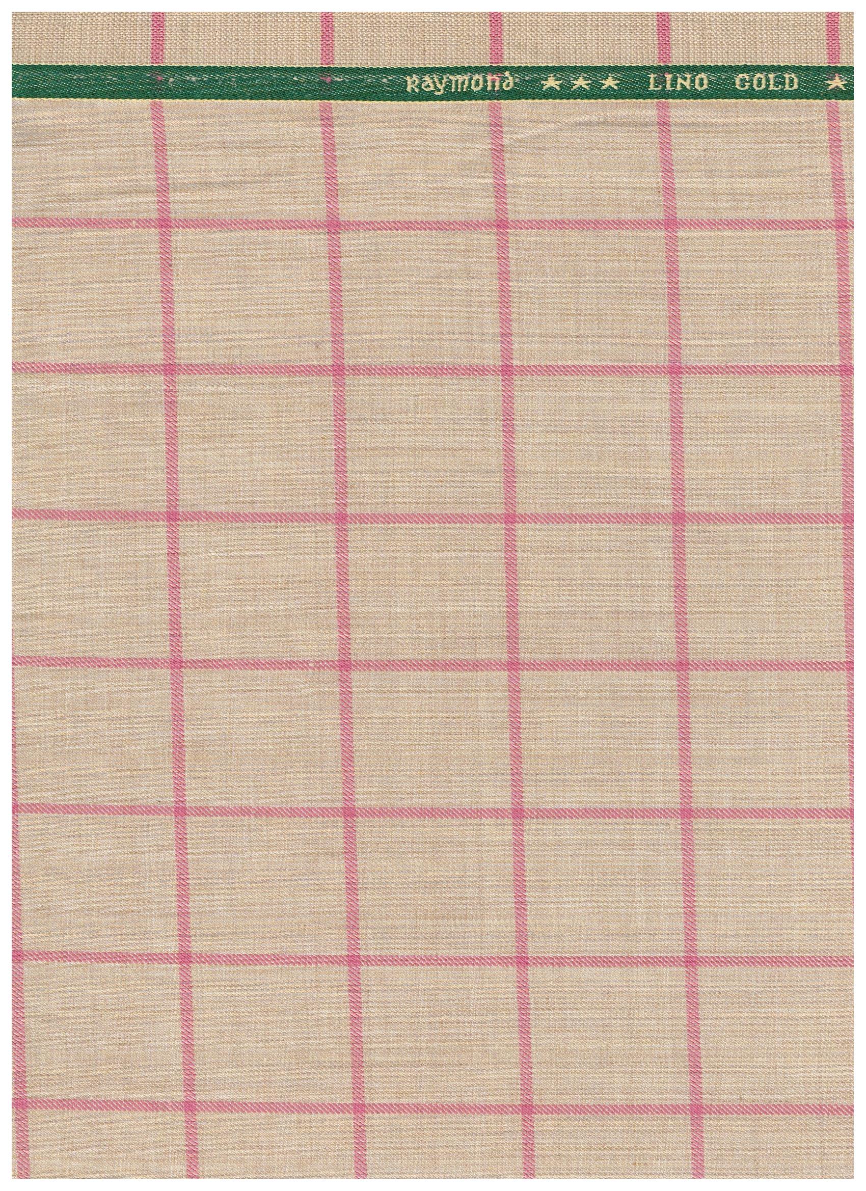 Raymond Luxurious Unstitched Polywool Trousers & Suiting Fabric ( Pink Checks on Beige )