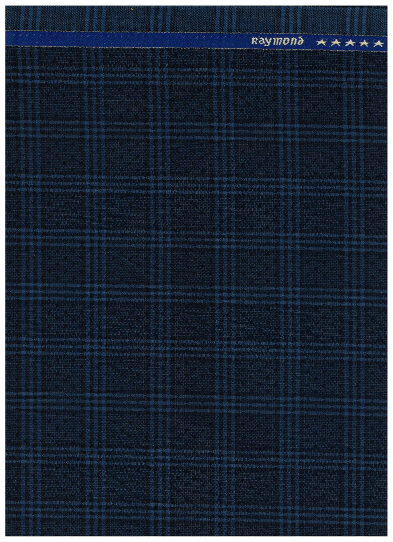 Raymond Luxurious Unstitched Checks Polywool Trousers & Suiting Fabric ( Navy Blue )