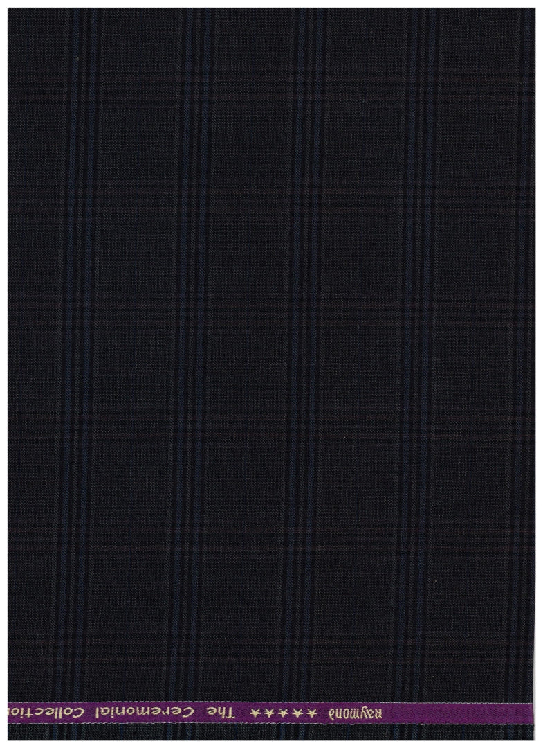 Raymond Luxurious Unstitched Poly Wool 100's Trousers & Suiting Fabric in dark brown checks, ideal for custom suits and trousers.