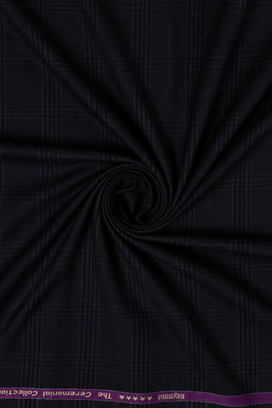 Raymond Luxurious Unstitched Poly Wool 100's fabric for trousers and suiting in dark brown check pattern.