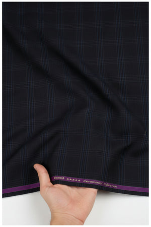 Raymond Luxurious Unstitched Poly Wool 100's Trousers and Suiting Fabric in dark brown checks, ideal for custom tailoring.