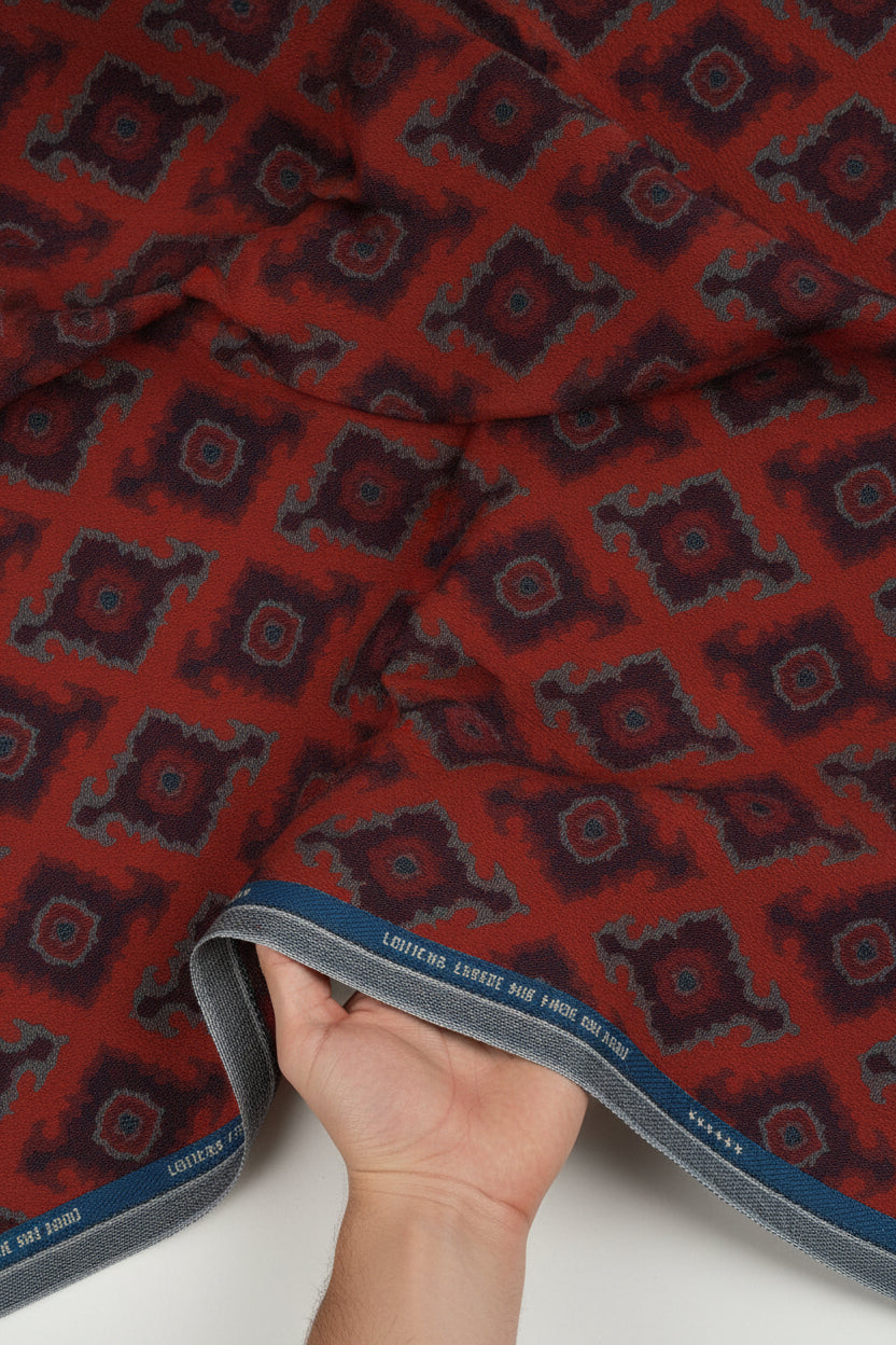 Red Raymond Luxurious Unstitched Polywool Waistcoat Suiting Fabric, detailed close-up of textured textile material.