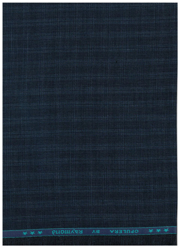Blue Raymond Poly Viscose self-checks suiting fabric for men's suits, detailed close-up of textured fabric.