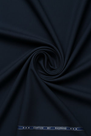 Raymond navy blue polyviscose trousers and suiting fabric, unstitched fabric with a smooth, lightweight texture for formal wear.