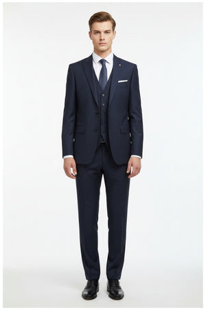 Raymond navy blue polyviscose unstitched trousers and suiting fabric for men's tailoring, shown in the image.