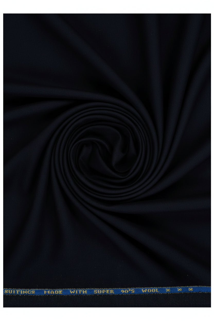 Black Raymond Luxurious Unstitched Polywool trousers fabric with subtle woven texture for tailored sewing projects.