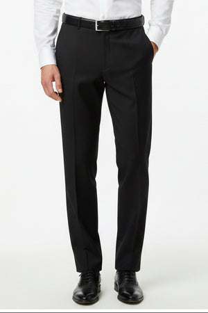 Black Raymond Luxurious Unstitched Polywool Trousers Fabric, close-up view of high-quality woven material for tailoring.