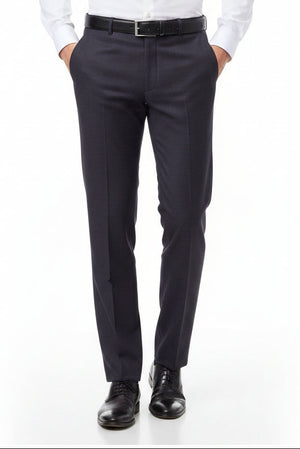 Raymond Polyviscose purple trousers and suiting fabric, close-up of textured fabric with folded edges and vibrant color.