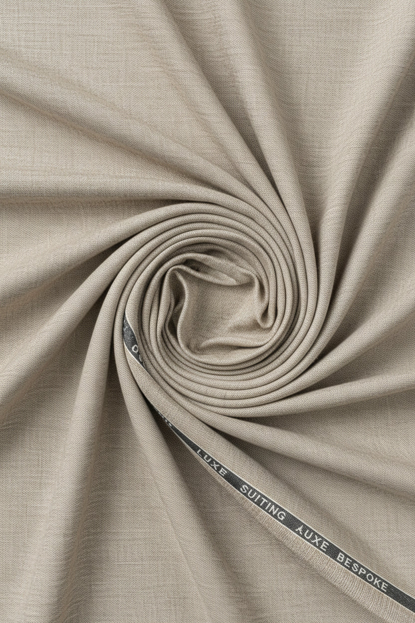 Beige Raymond unstitched TR trouser and suiting fabric, luxurious fabric for custom tailoring, ideal for formal suits.