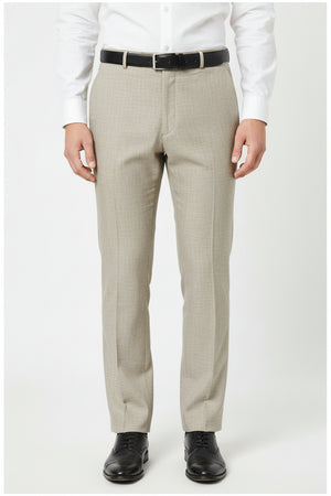 Beige Raymond unstitched TR trouser and suiting fabric, luxurious textile for custom tailoring, shown in close-up.