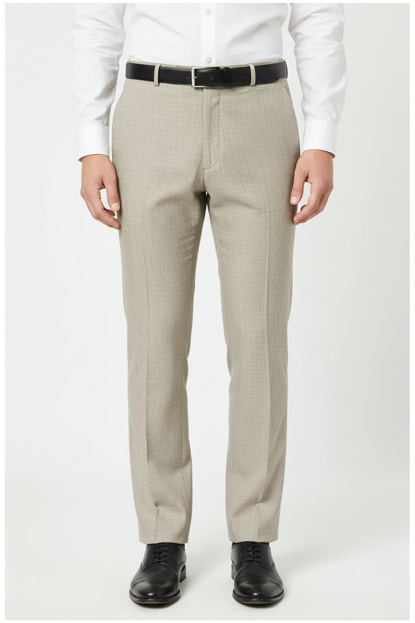 Beige Raymond unstitched TR trouser and suiting fabric, luxurious textile for custom tailoring, shown in close-up.