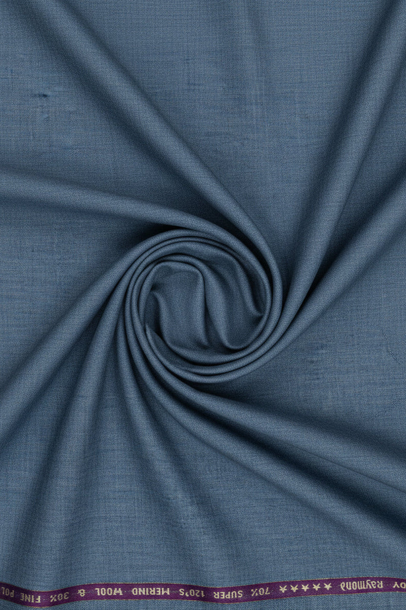Raymond Luxurious unstitched polywool trousers and suiting fabric in denim blue, ideal for custom tailoring and formal wear.