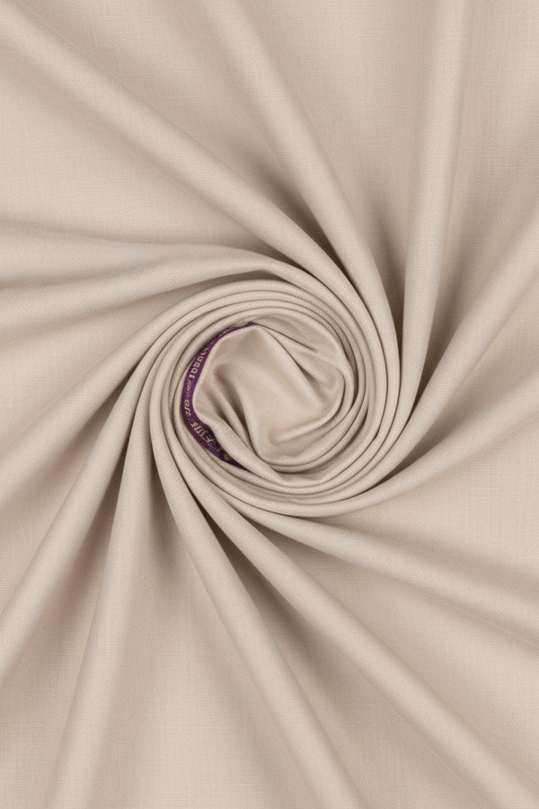 Raymond ivory poly wool suiting fabric with a smooth, woven wool blend texture suitable for tailored suits and formal wear.