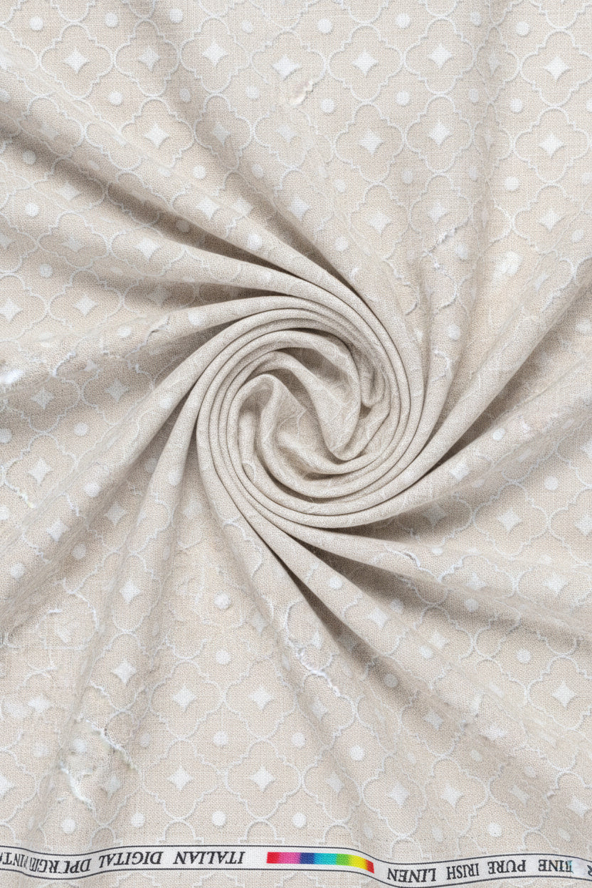Pee Gee Unstitched Linen Digital Print Shirting Fabric ( Beige )
