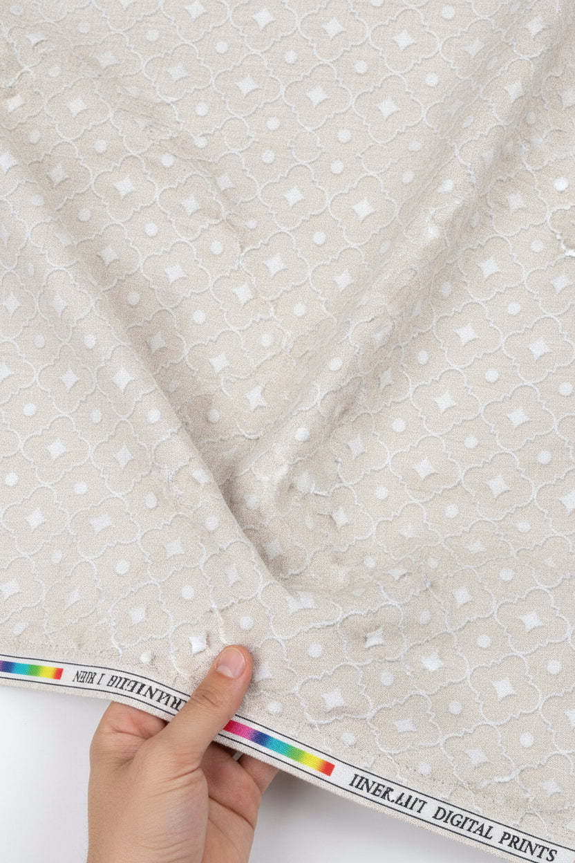 Pee Gee Unstitched Linen Digital Print Shirting Fabric ( Beige )