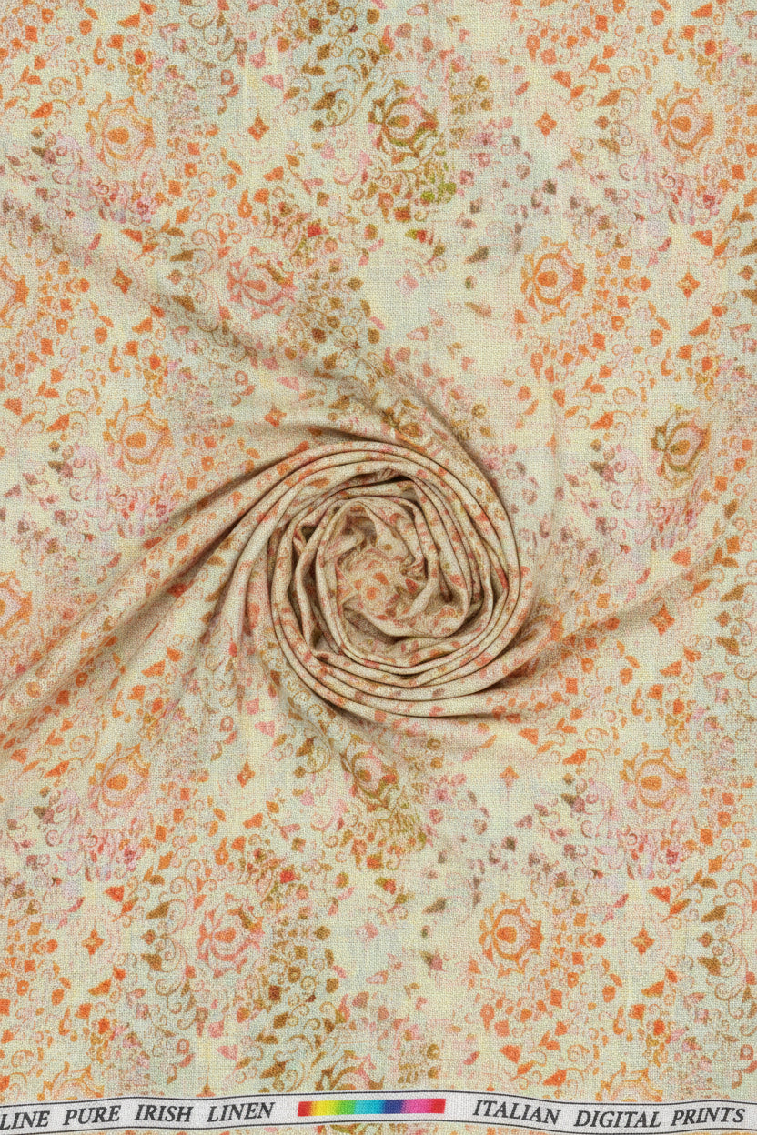 Floral patterned fabric with a visible brand label at the top.