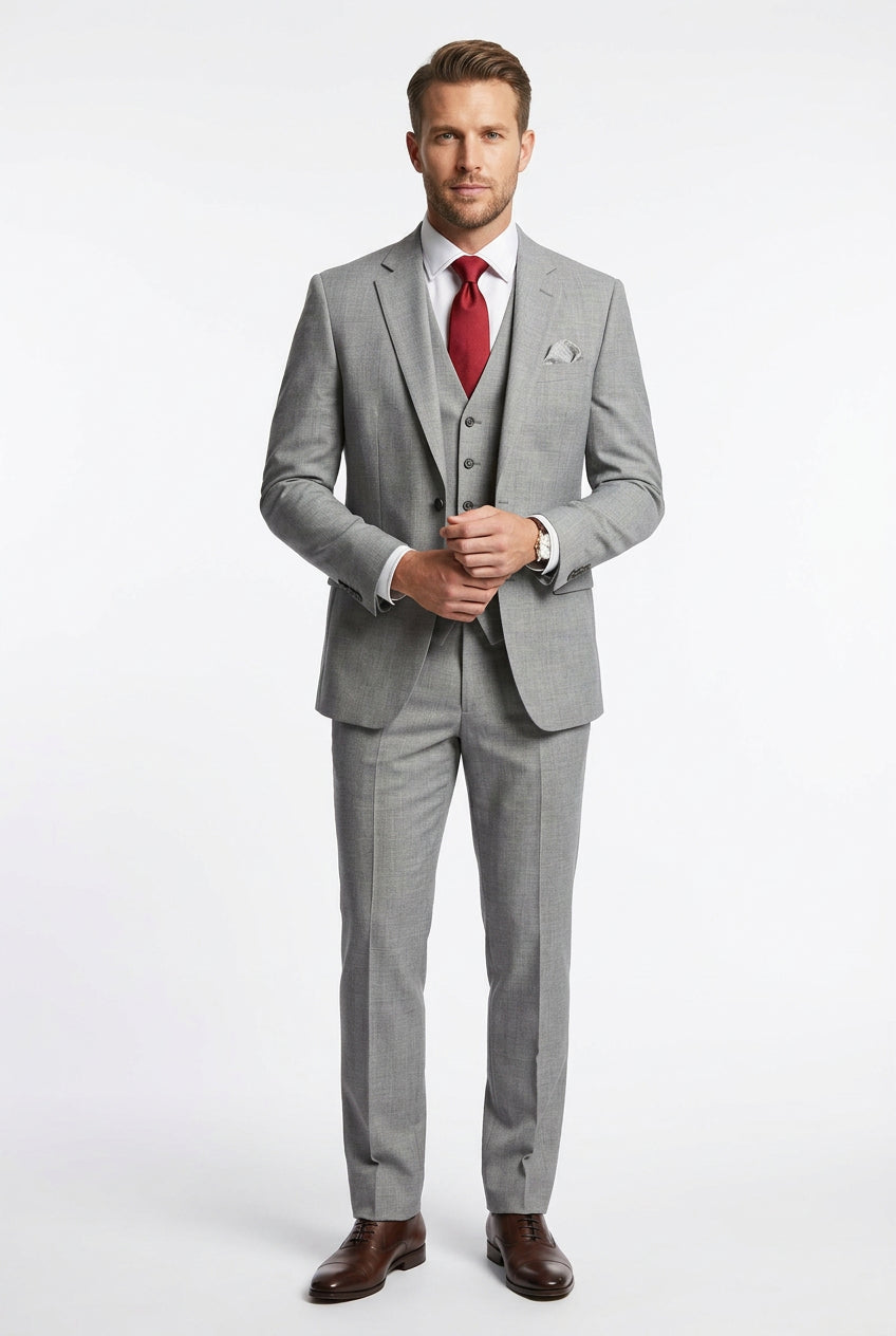 Light grey Arvind Lycra stretchable suiting fabric shown in the image, highlighting its smooth texture and flexible material.
