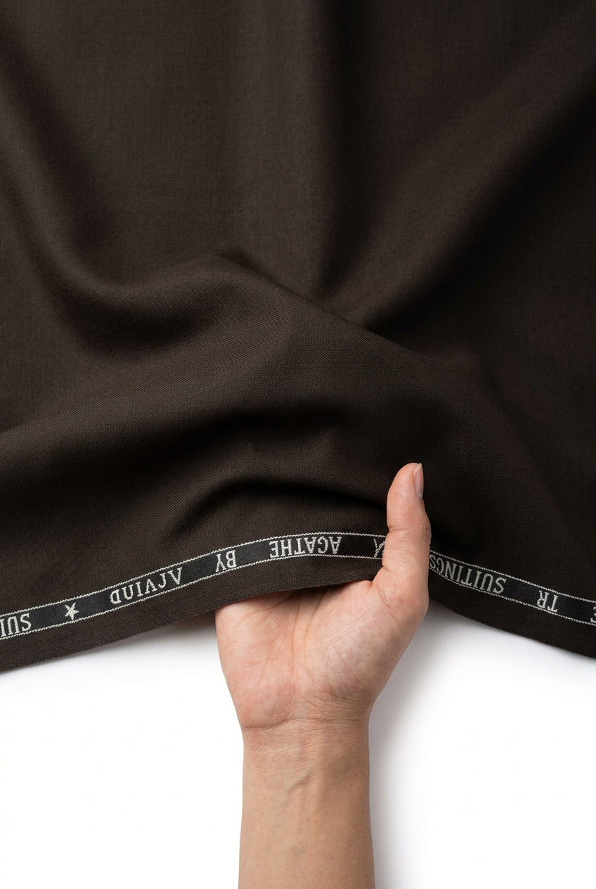 Coffee brown Arvind Terry Rayon unstitched suit fabric with subtle texture, ideal for stylish traditional or casual wear.