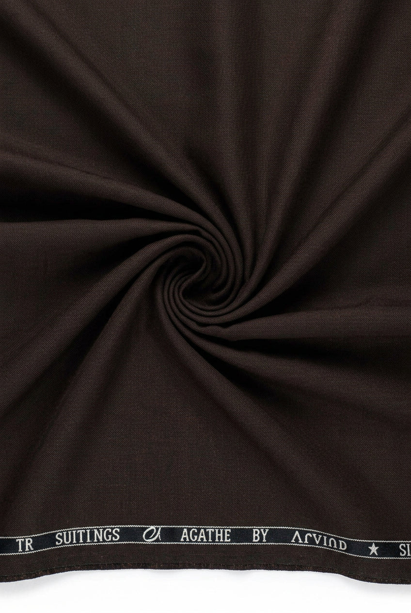 Coffee brown Arvind Terry Rayon unstitched suit fabric, lightweight and soft, ideal for custom sewing or tailoring.